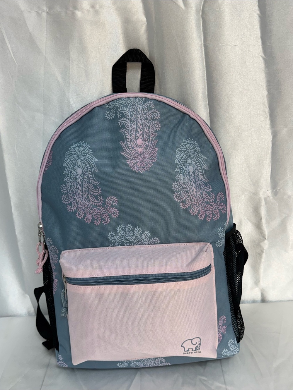 Ivory Ella Slate Blue Soft Pink “Lovely Paisley” Backpack